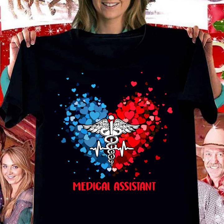 Medical Assistant Symbol Caduceus Tiny Heart Shape t-shirt woman shirt
