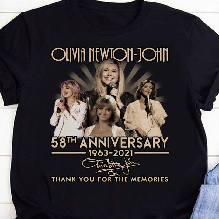 Olivia Newton-John 58th anniversary 1963-2021 signature thank you for the memories t-shirt shirt