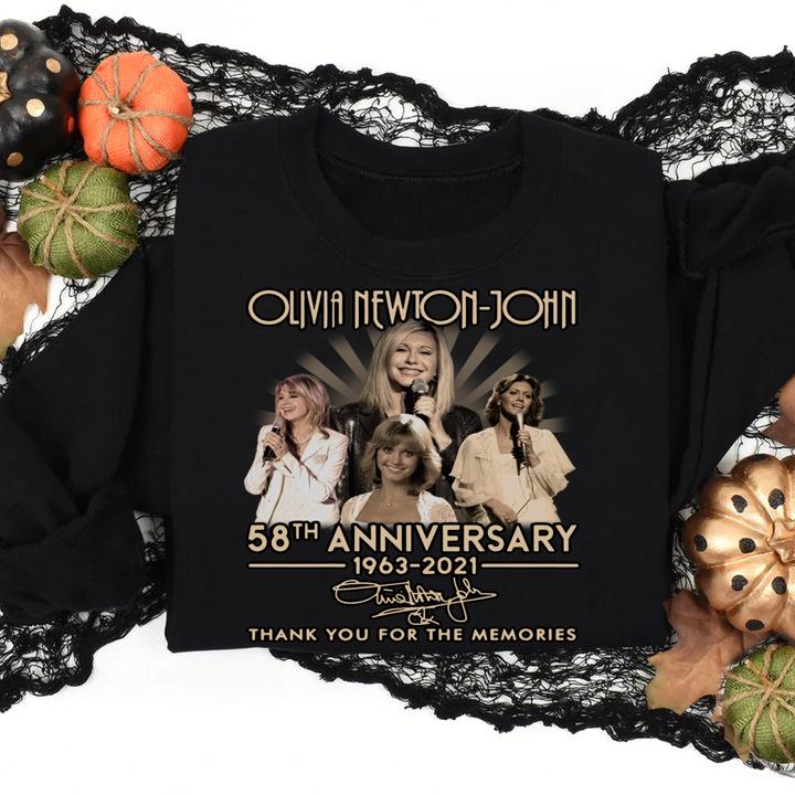 Olivia Newton-John 58th anniversary 1963-2021 signature thank you for the memories t-shirt sweatshirt
