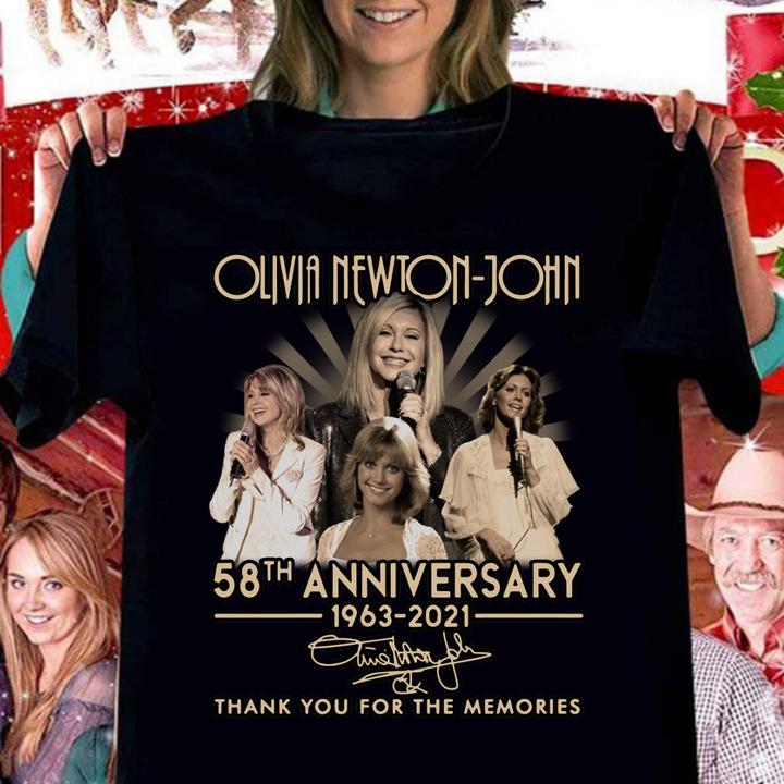 Olivia Newton-John 58th anniversary 1963-2021 signature thank you for the memories t-shirt woman shirt
