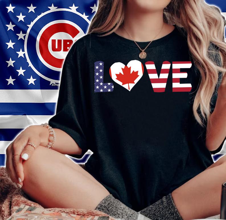 Canada USA Flag Heart Canadian Americans Love t-shirt woman shirt
