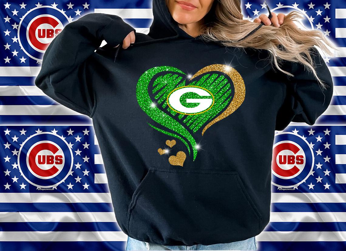Glitter Love Green Bay Packers Diamond Heart t-shirt hoodie