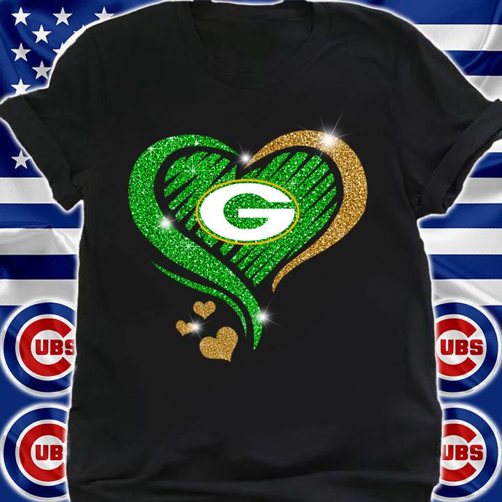 Glitter Love Green Bay Packers Diamond Heart t-shirt shirt