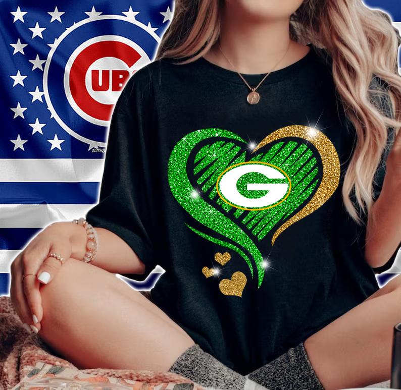 Glitter Love Green Bay Packers Diamond Heart t-shirt woman shirt