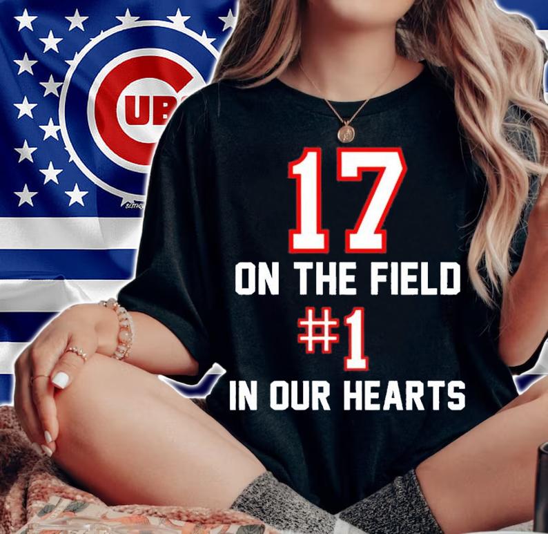 Buffalo Bills Josh Allen #17 On the Field #1 In our Hearts shirt t-shirt woman shirt
