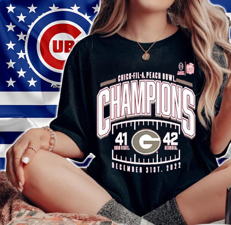 Georgia Bulldogs College Football Playoff 2022 Chick-Fil-A Peach Bowl Champions Score shirt t-shirt woman shirt