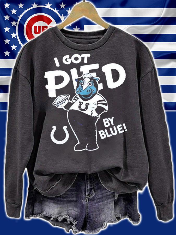 I got pied by blue shirt t-shirt sweatshirt