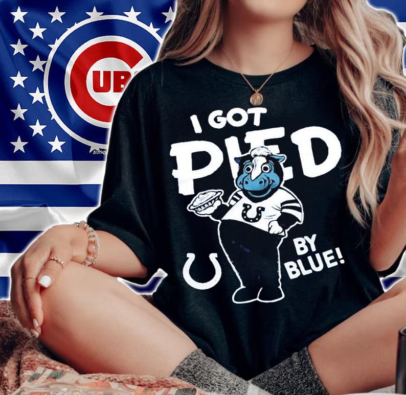 I got pied by blue shirt t-shirt woman shirt