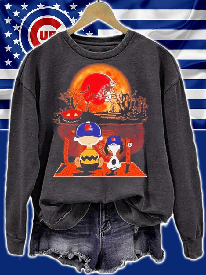 Charlie Brown And Snoopy Watching Cleveland Browns Halloween Cleveland Browns Shirt t-shirt