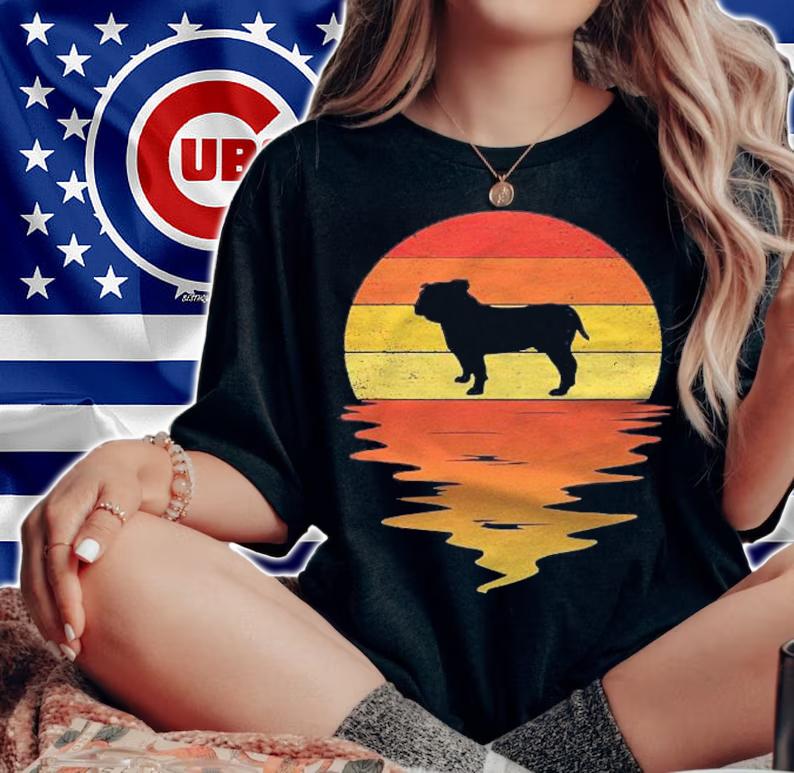 Bulldog Shirt 70S Vintage Retro Sunset Bulldog T-shirt t-shirt woman shirt