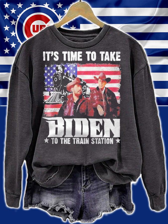It's time to take Biden to the train station American flag T-shirt t-shirt
