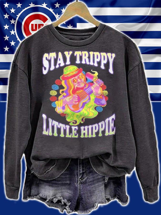 Stay Trippy Little Hippie Smoking Flower Guitars Psychedelic Shirt t-shirt