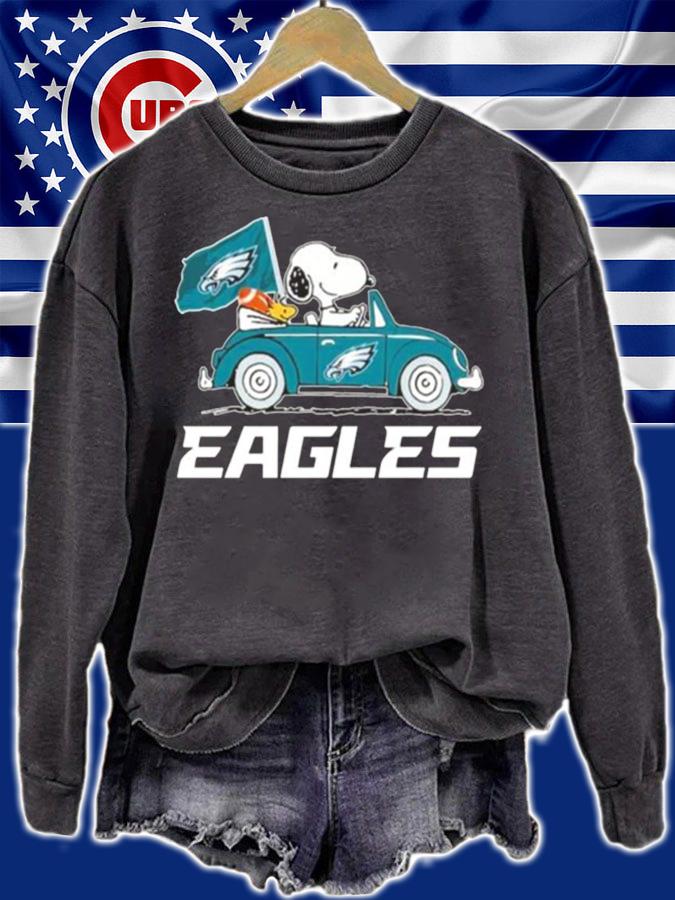 Snoopy And Woodstock Driving Car Philadelphia Eagles Flag Super Bowl t-shirt
