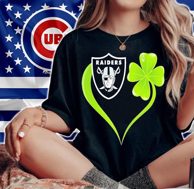 Oakland Raiders Shamrock Heart St Patrick's Day T-Shirt