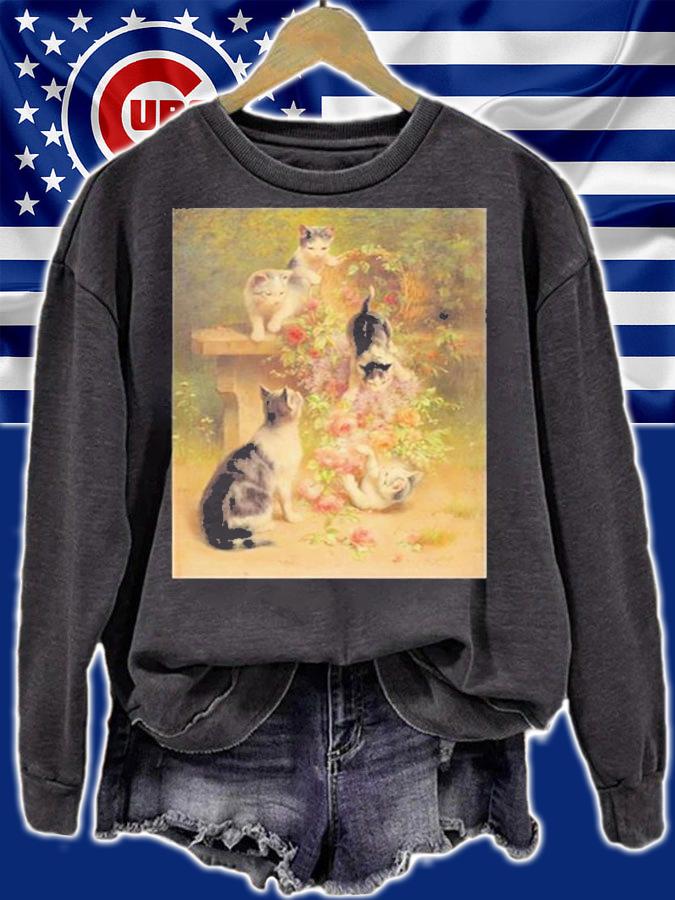 Cats And Flowers By Carl Reichert T-Shirt