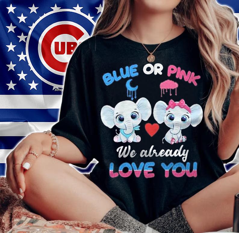 Elephant Baby Pink Or Blue We Already Love You Gender Reveal Shirt woman shirt