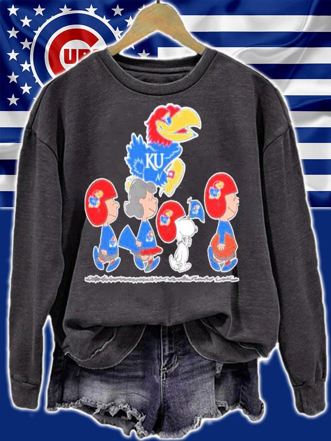 Kansas Jayhawks Logo Charlie Brown Snoopy And Friends Abbey Road Shirt sweatshirt