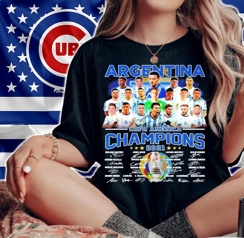 Argentina Copa America champions 2021 signatures t-shirt woman shirt