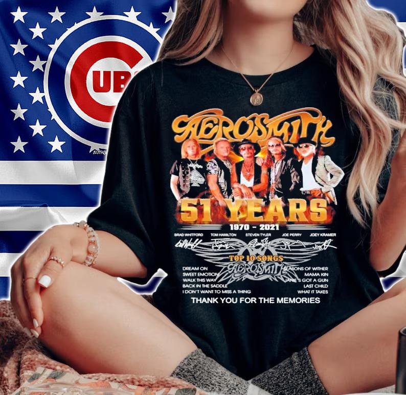 Aerosmith 51 years 19702-2021 signatures shirt woman shirt
