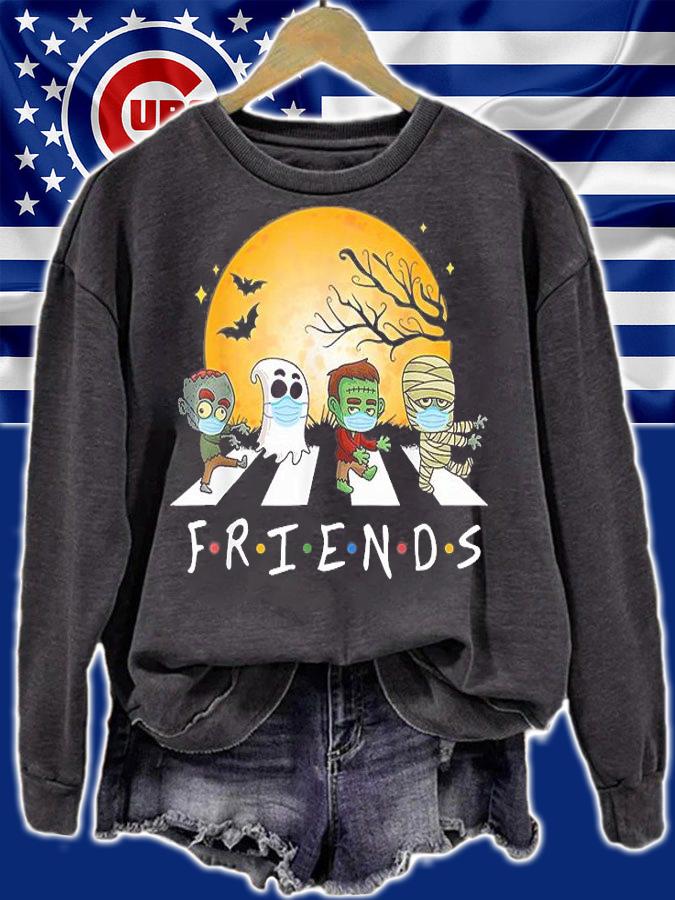 Friends Horror Halloween Walking Under The Moon Ghost T-Shirt