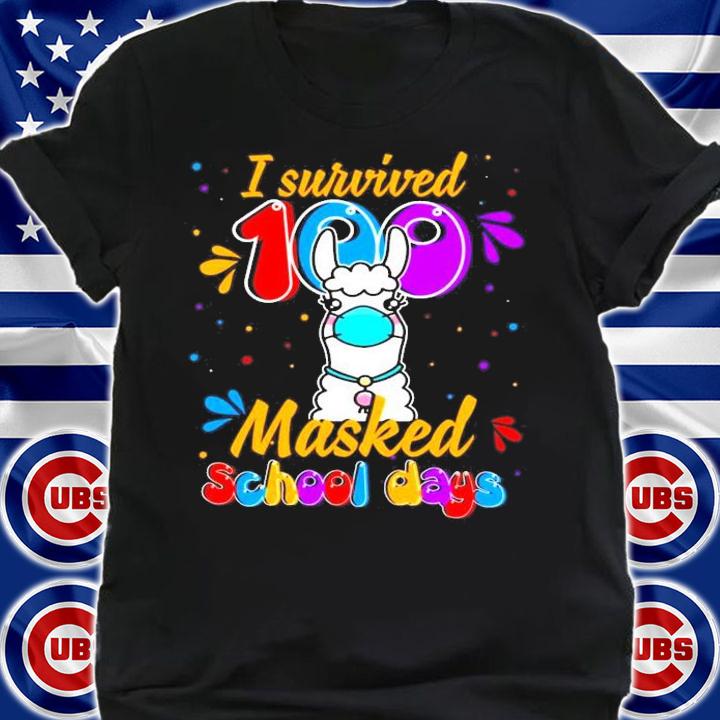 Llama face mask I survived 100 masked school days shirt