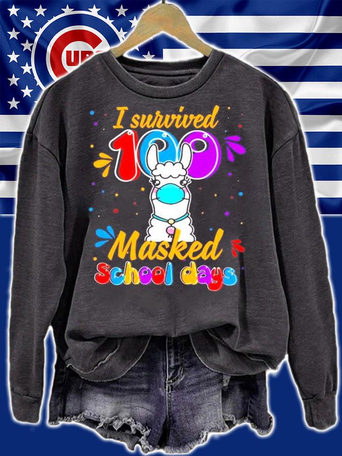 Llama face mask I survived 100 masked school days shirt