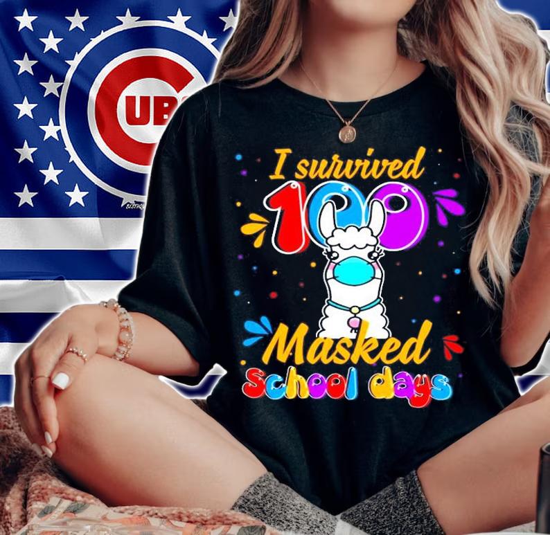 Llama face mask I survived 100 masked school days shirt