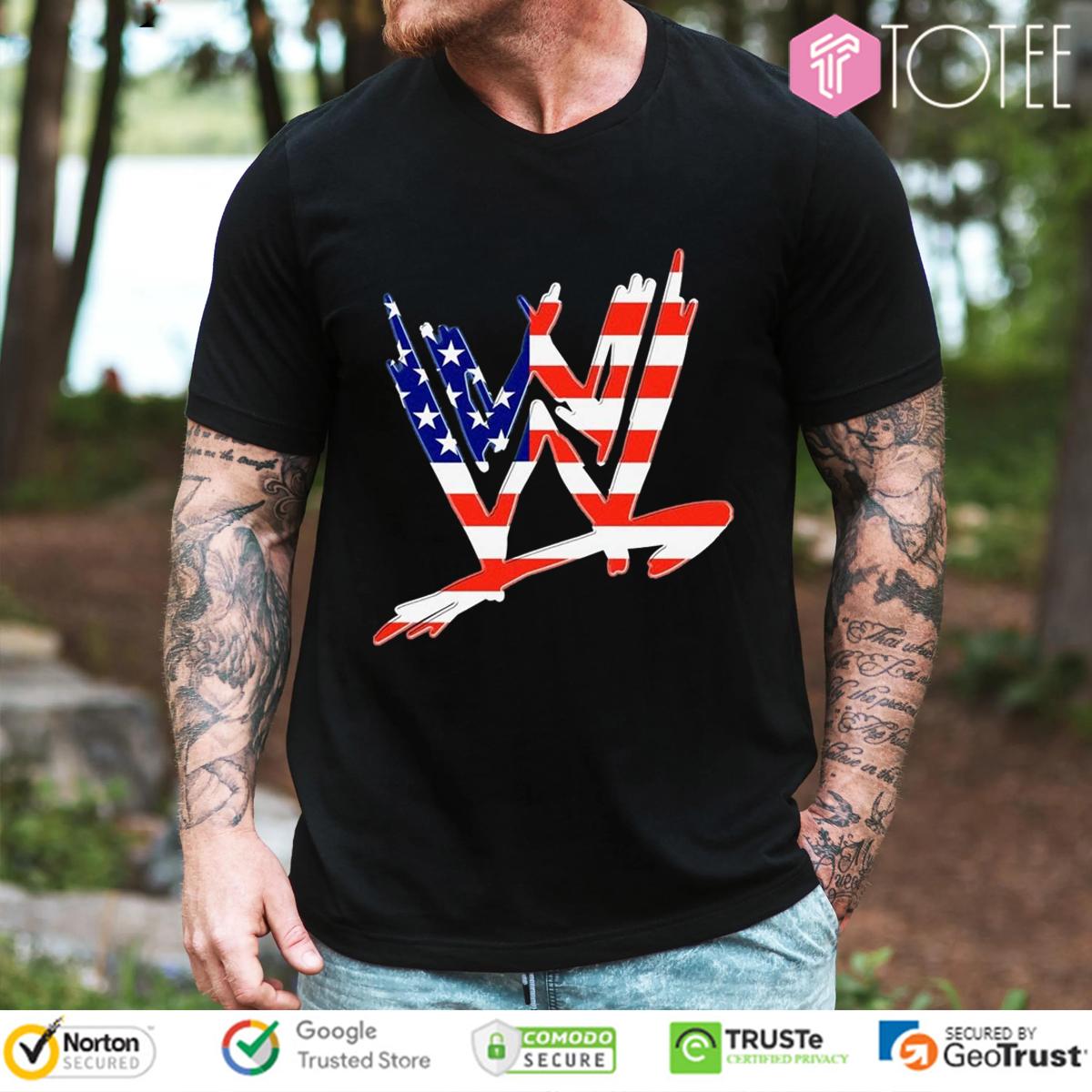 WWE Logo American Flag Patriotic Wrestling T-Shirt
