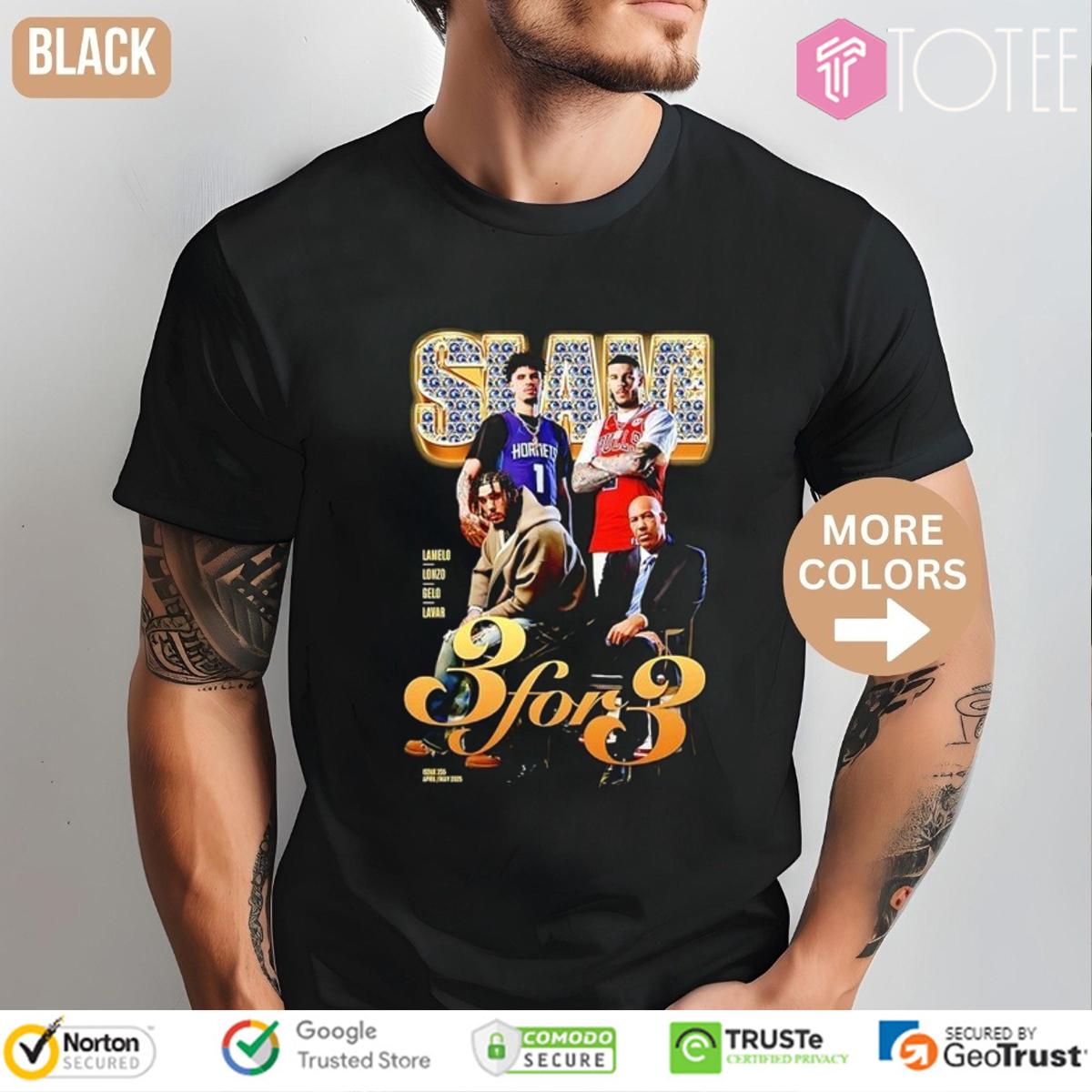 Slam 3 For 3 Lamelo Lonzo Charlotte Hornets Gelo Lavar Greensboro Swarm T-Shirt
