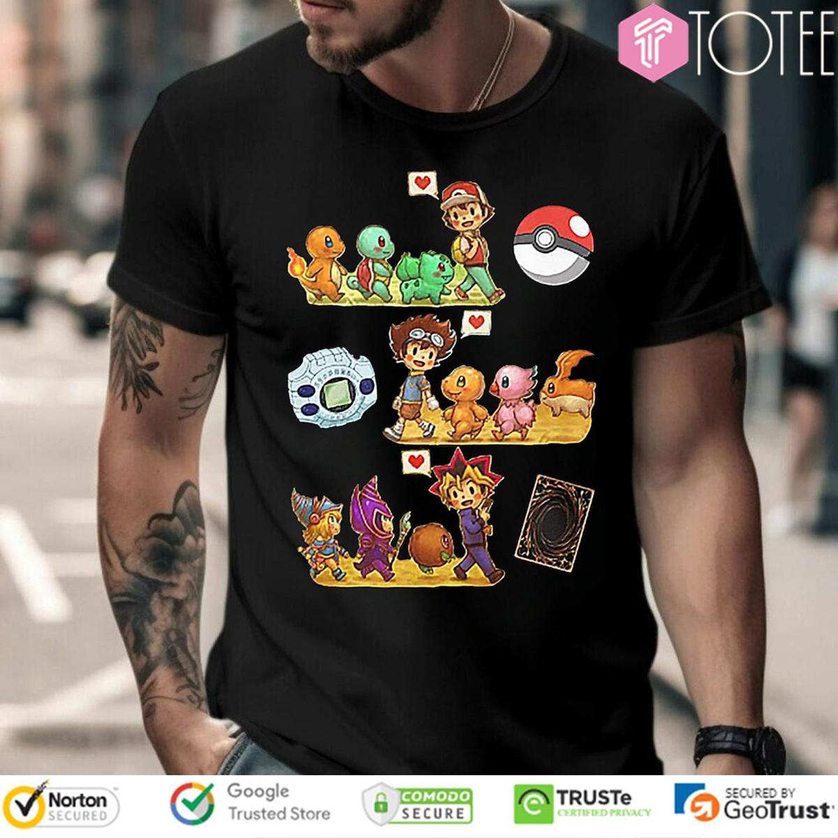 Satoshi Pokemon Yagami Taichi Digimon Adventure Yami Yugi Yugioh T-Shirt