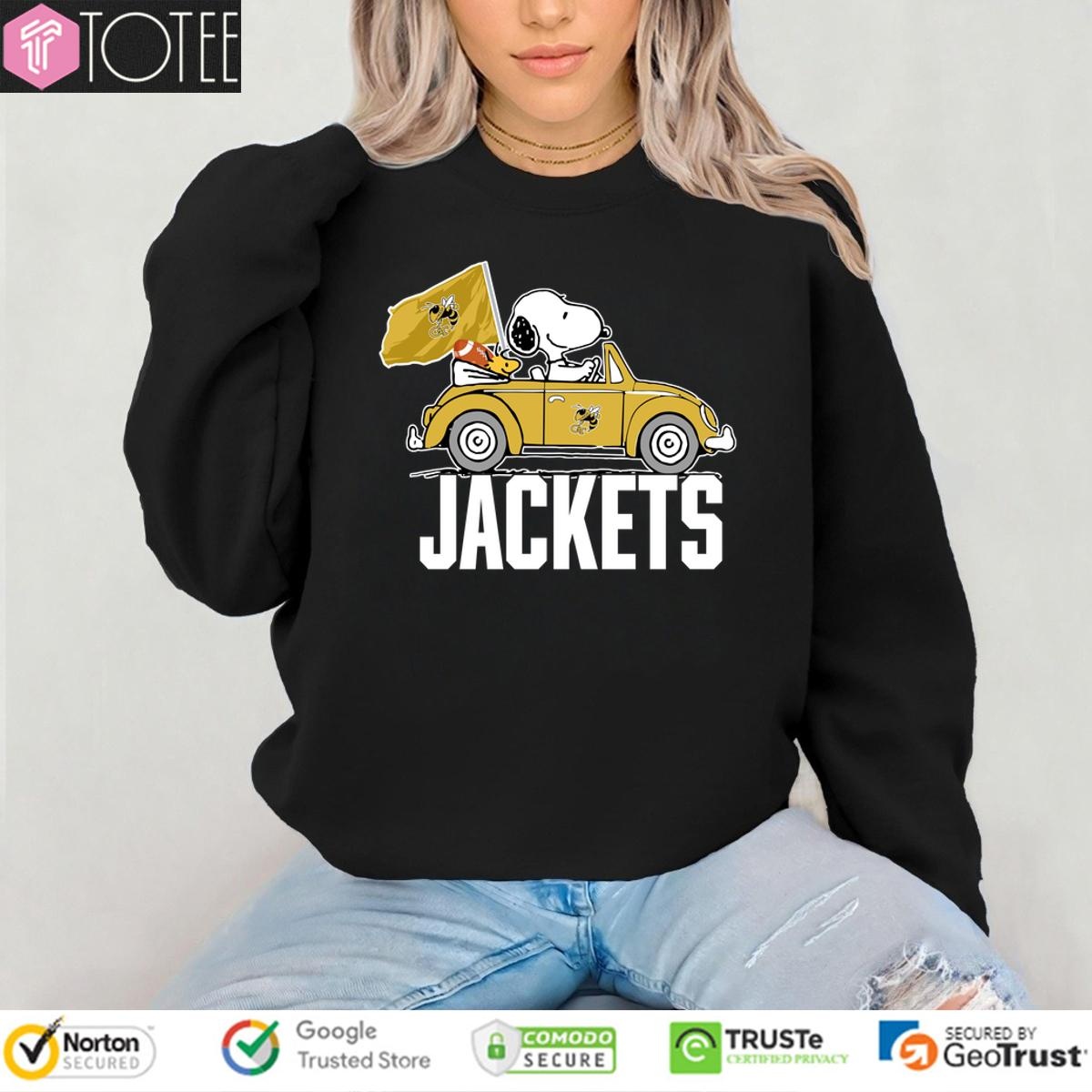 Snoopy And Woodstock Driving Car Georgia Tech Yellow Jacket sweatshirt