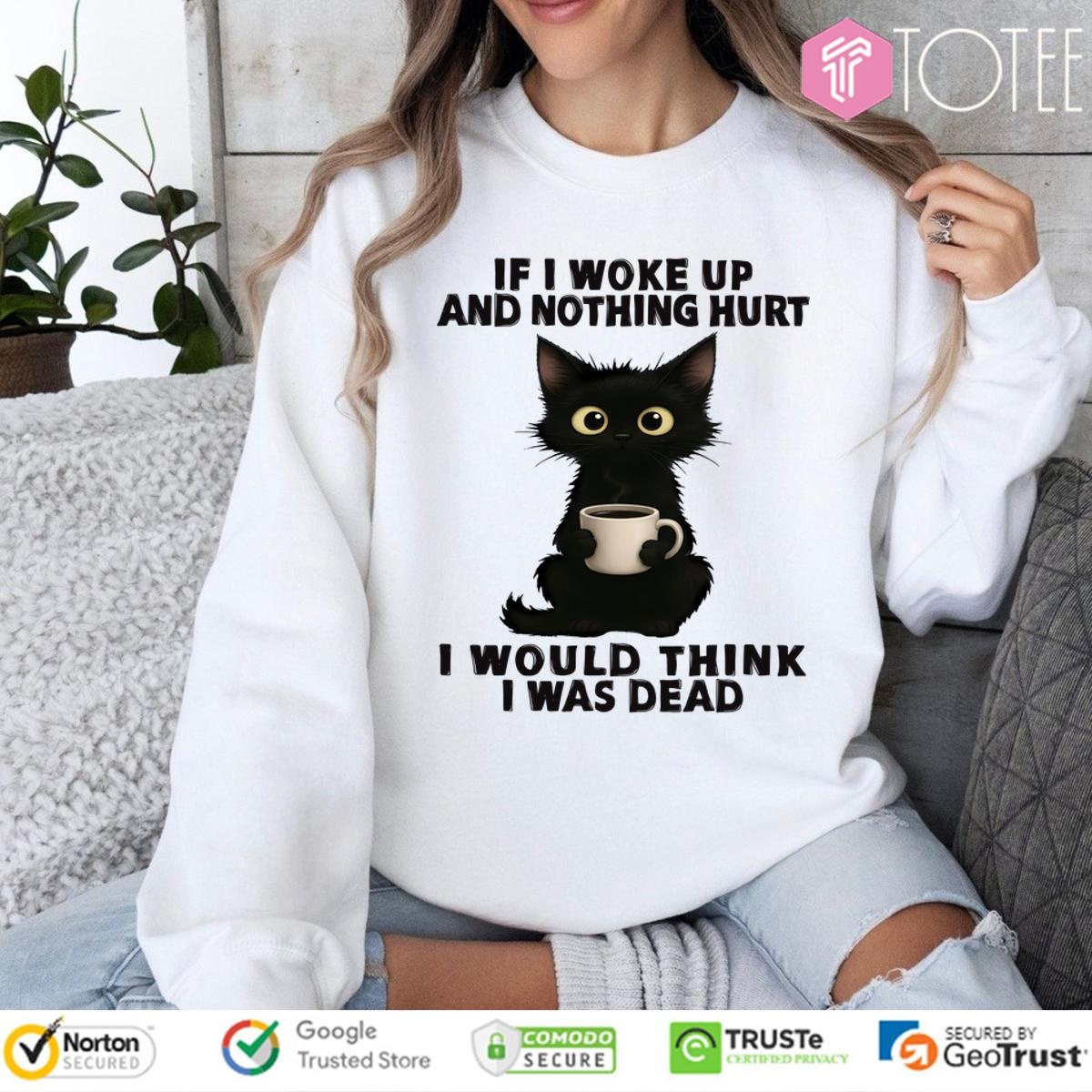 Black Cat If I Woke Up And Nothing Hurt I Was Think I Was Dead Sweatshirt